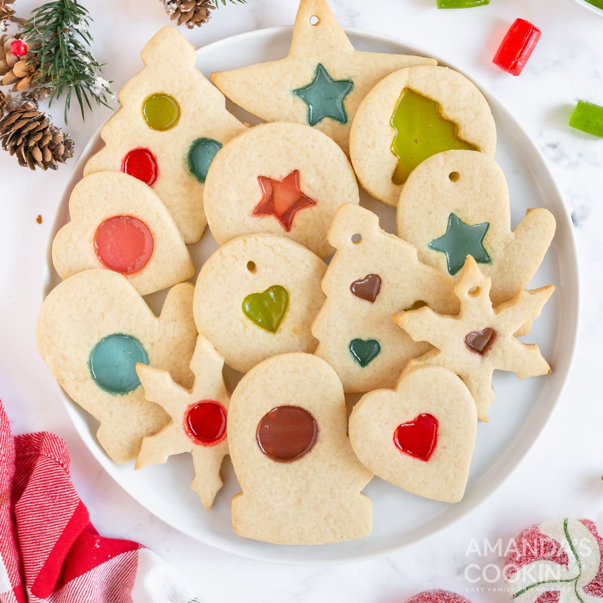 plate of stained glass cookies