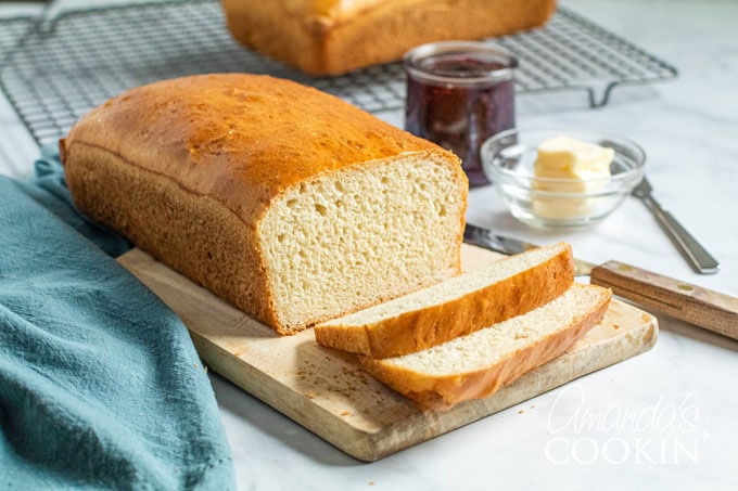 homemade white bread on a cutting board