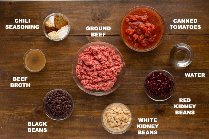 ingredients for 3 bean chili
