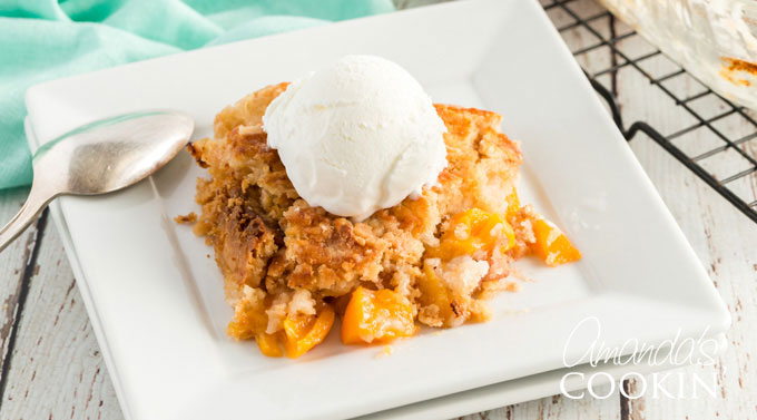 slice of peach cobbler