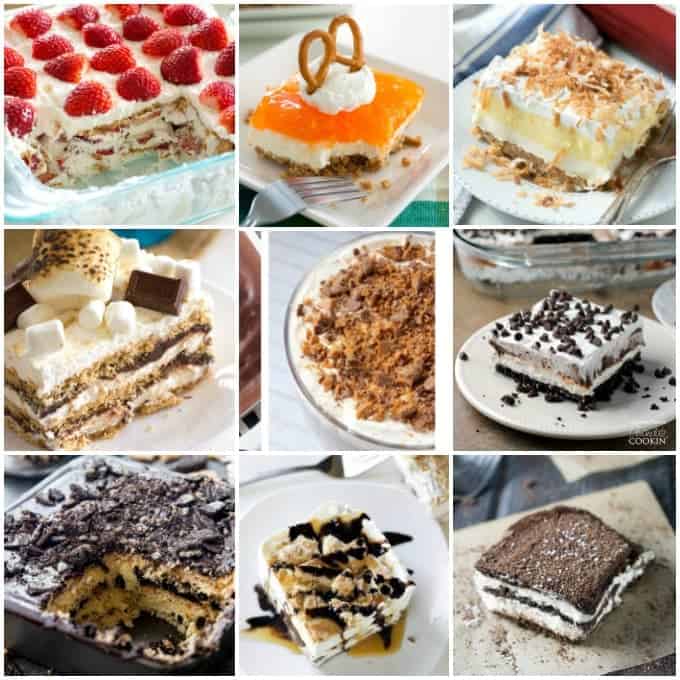 collage of different layered desserts