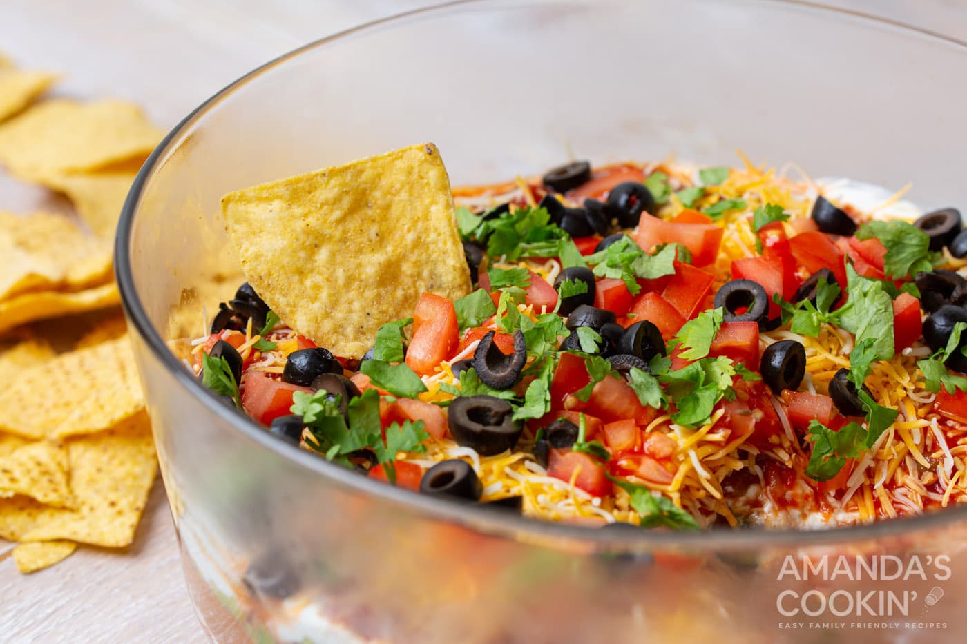 7 Layer Taco Dip in a dish