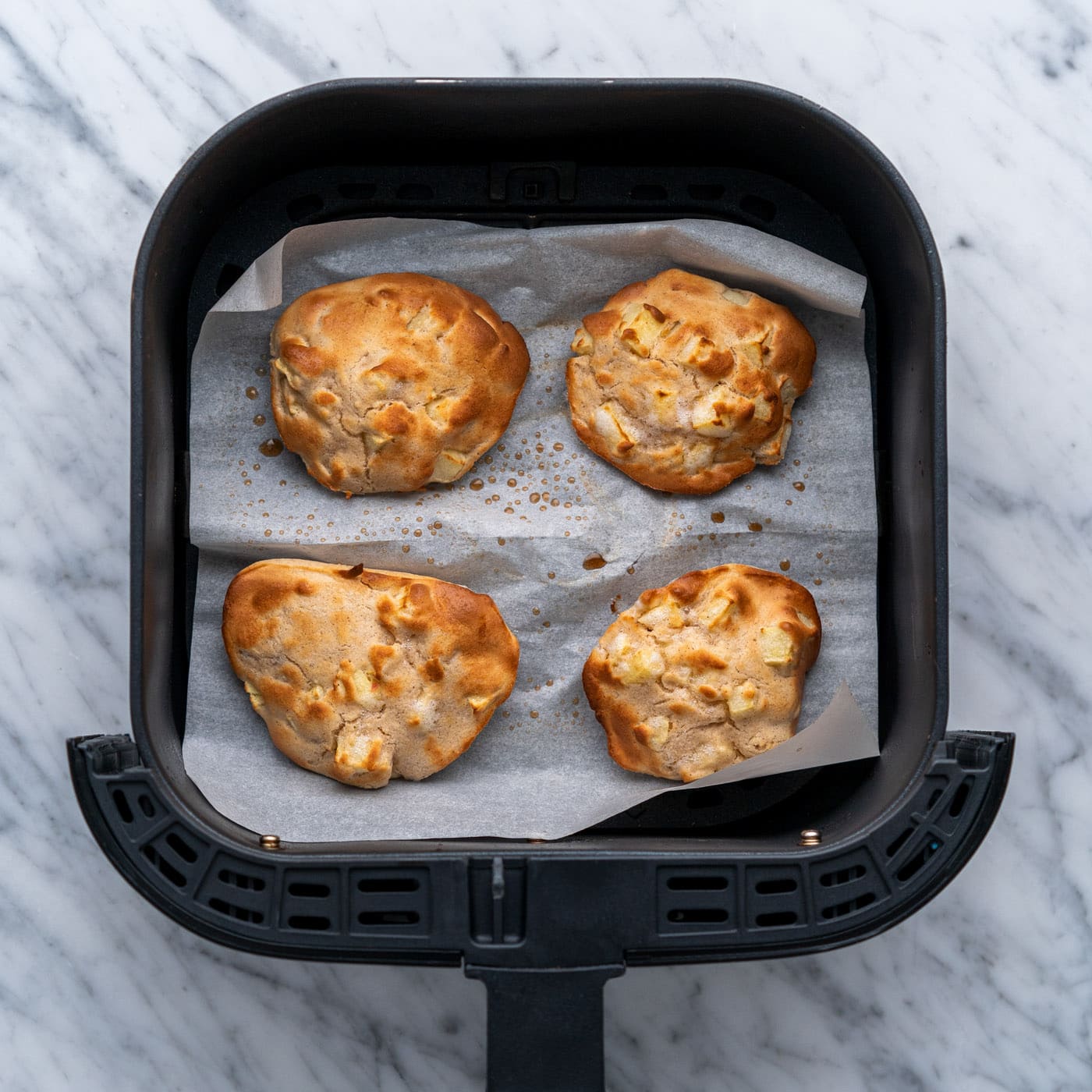 turning apple fritters over in air fryer