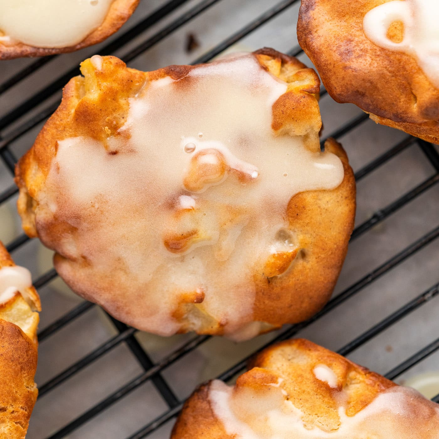 Air Fryer Apple Fritters on rack