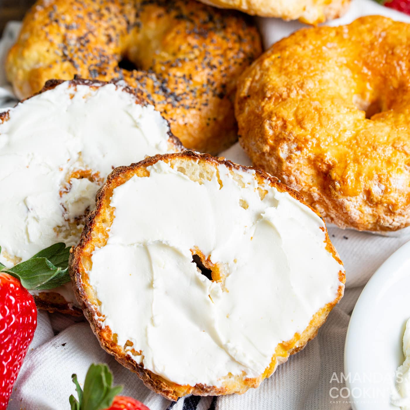 cream cheese on a bagel