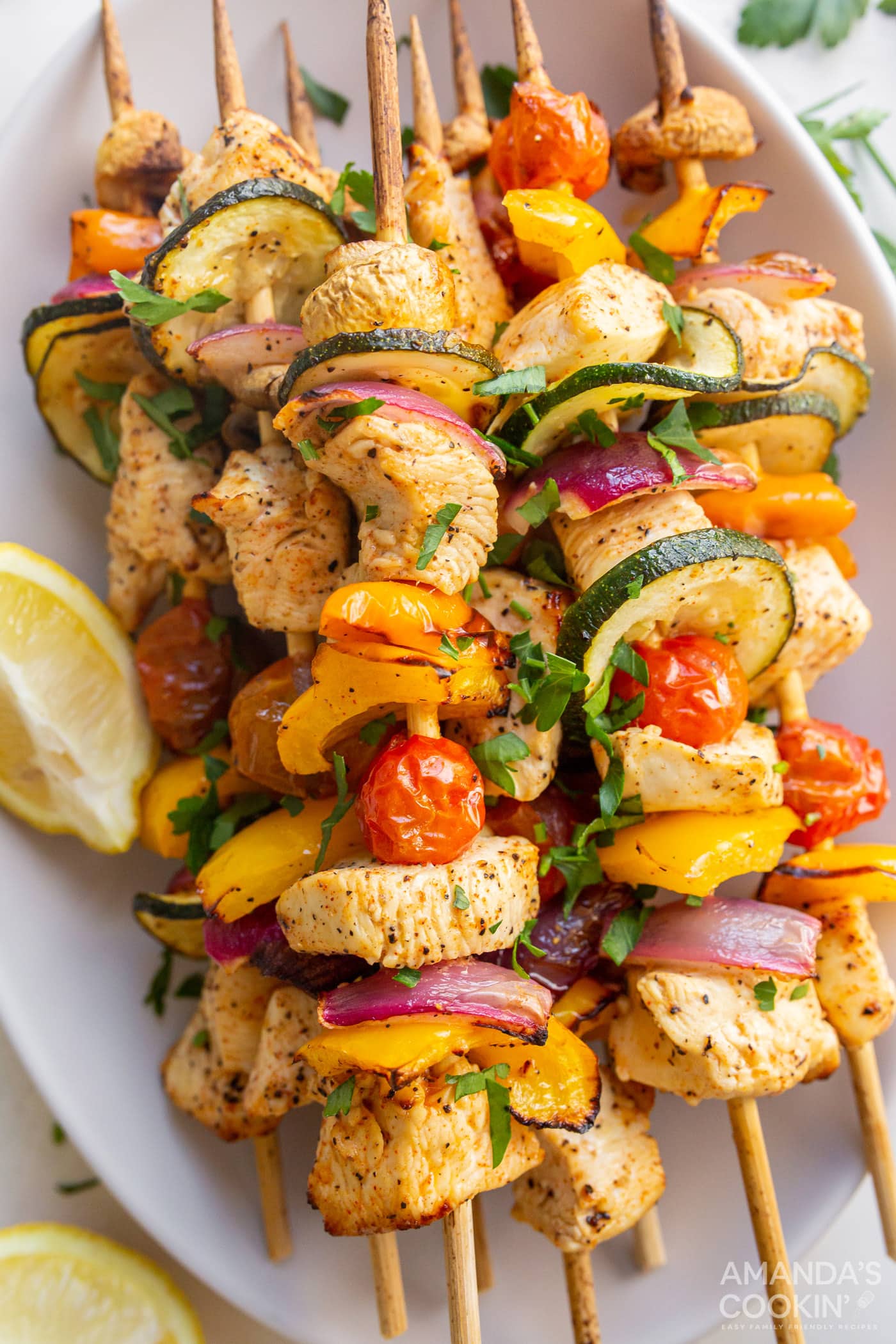 Air Fryer Chicken Kabobs on a platter