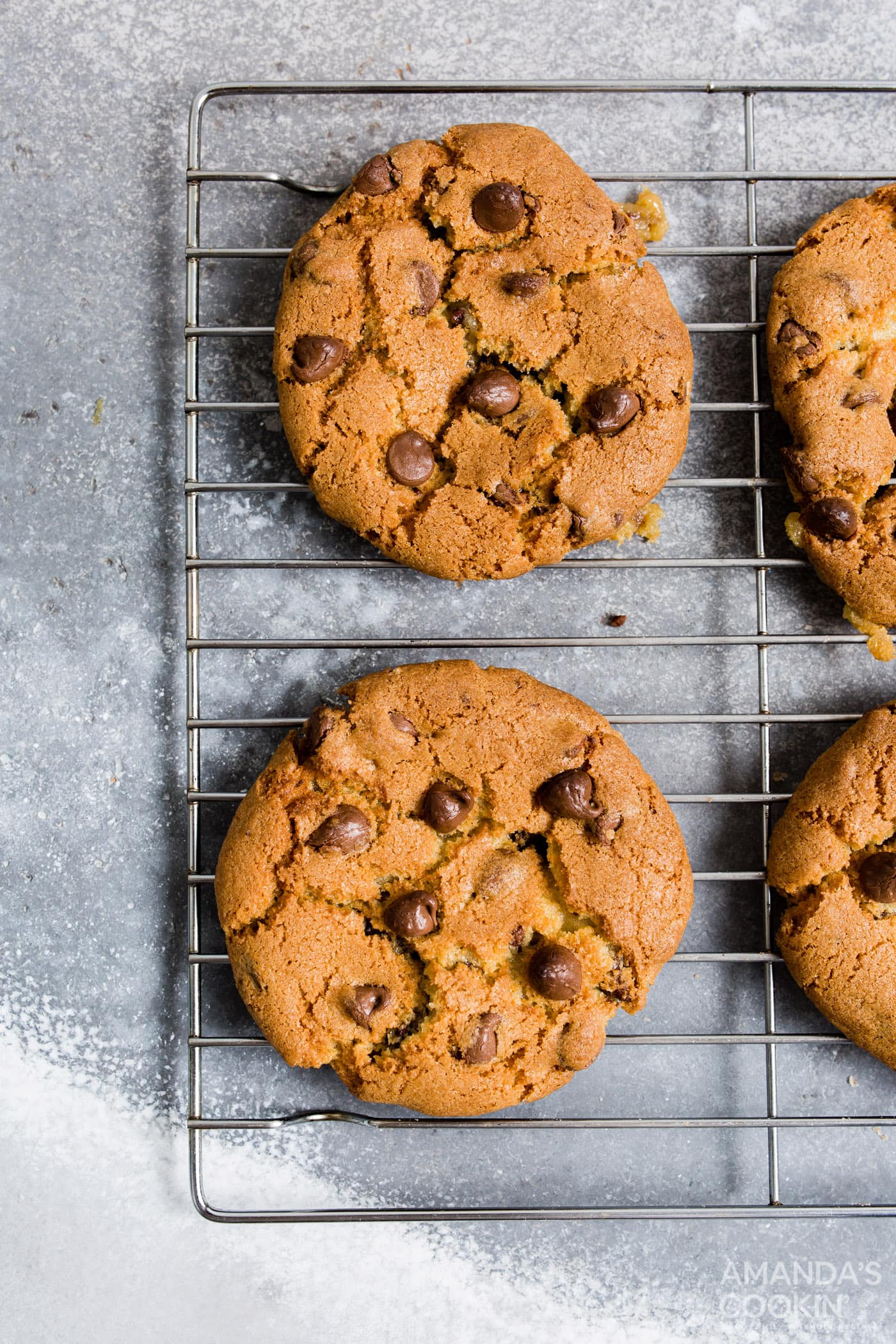 air fryer chocolate chip cookies on a wire rack