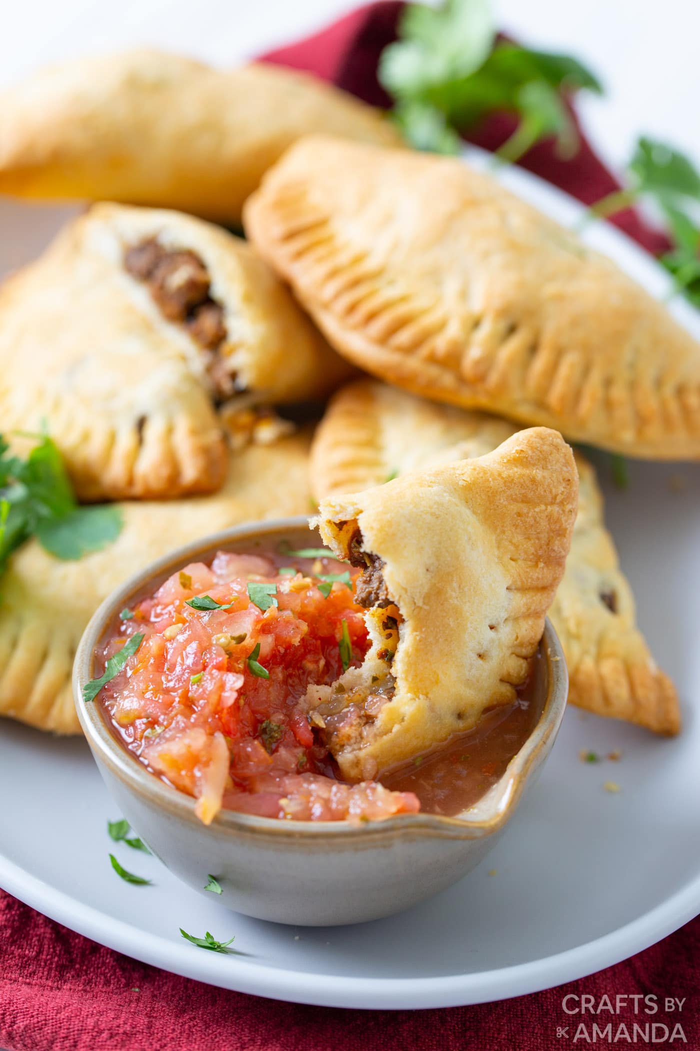 empanada dipped in pico de gallo