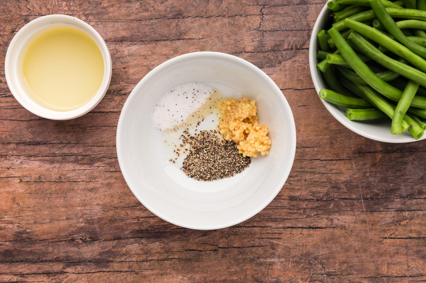 salt, pepper, and minced garlic in a bowl