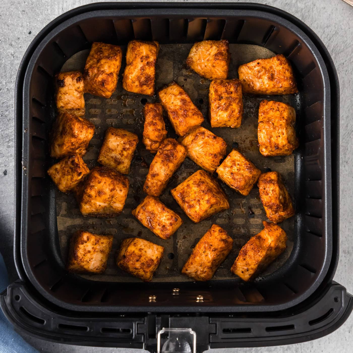 Air Fryer Salmon Bites in an air fryer