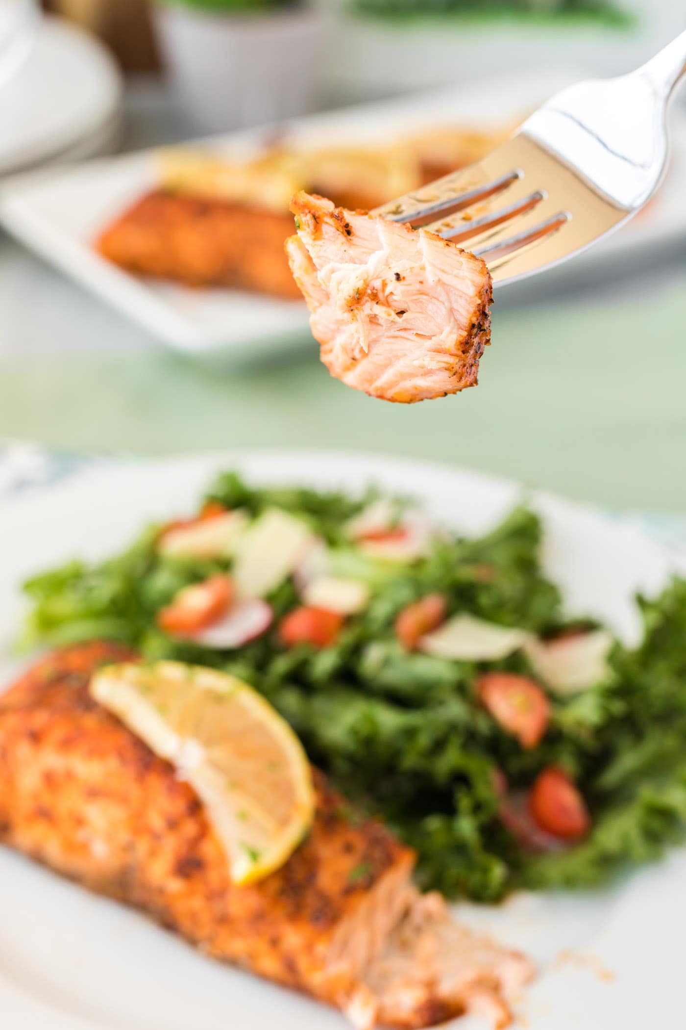 Piece of Air Fryer Salmon on a fork