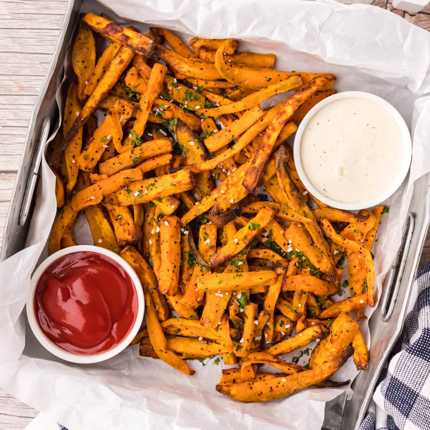 Basket of Air Fryer Sweet Potato Fries