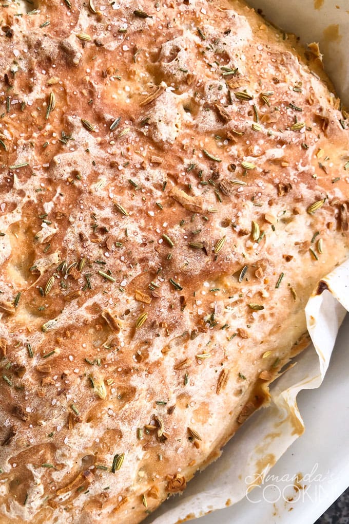 close up of baked bread in a pan