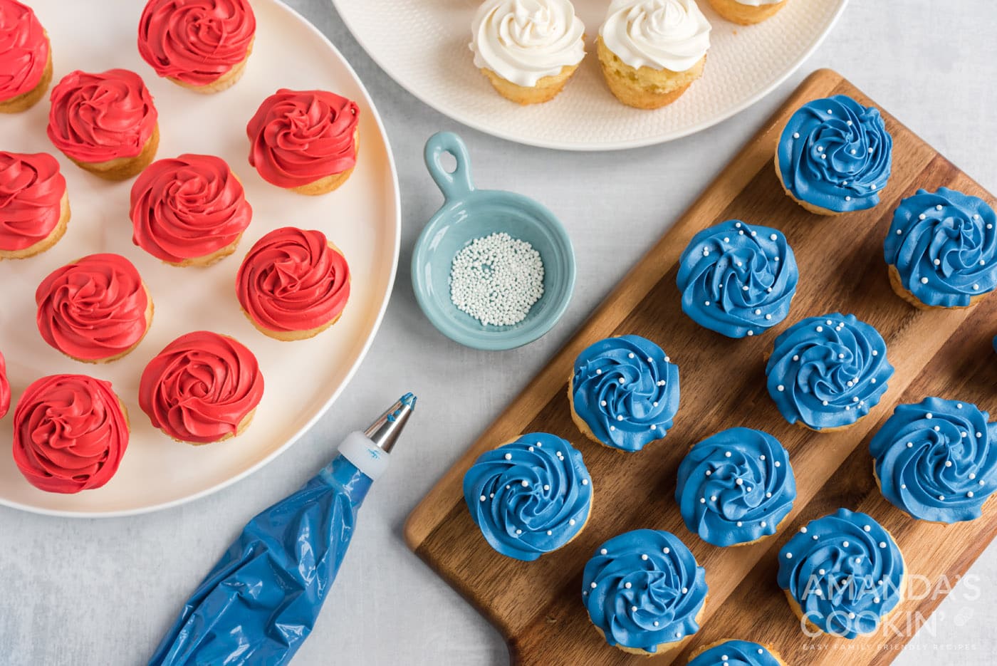 red white and blue cupcakes