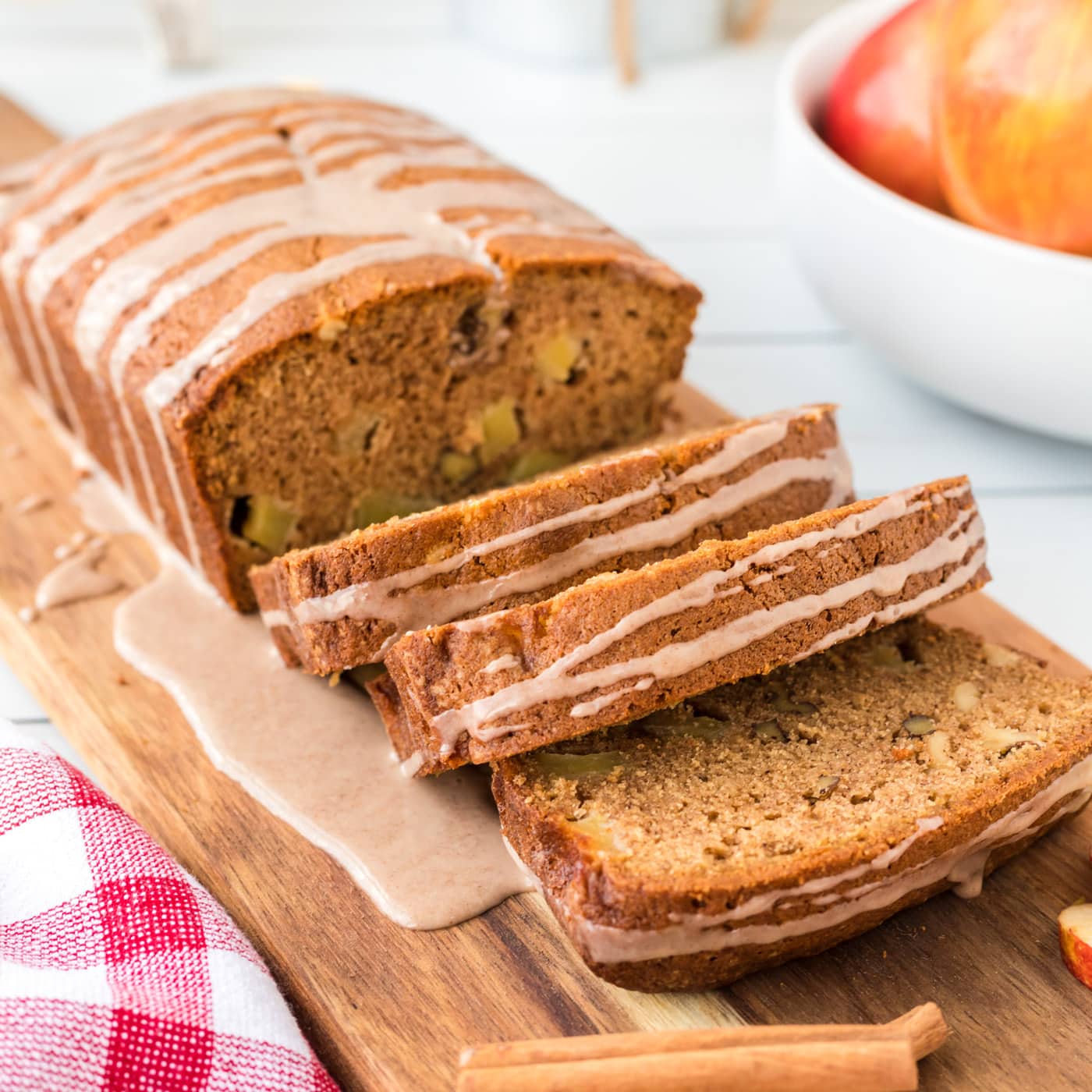 Apple Bread sliced on board