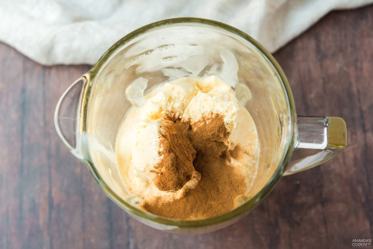 milkshake ingredients in a blender