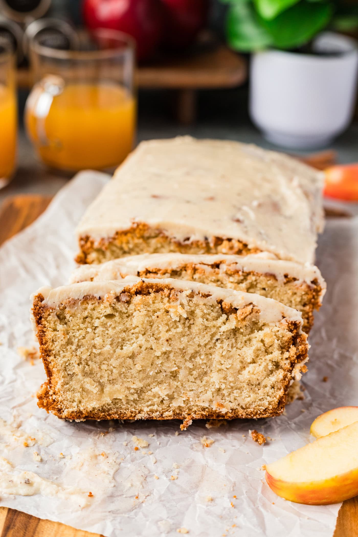 Apple Cider Pound Cake cut into slices