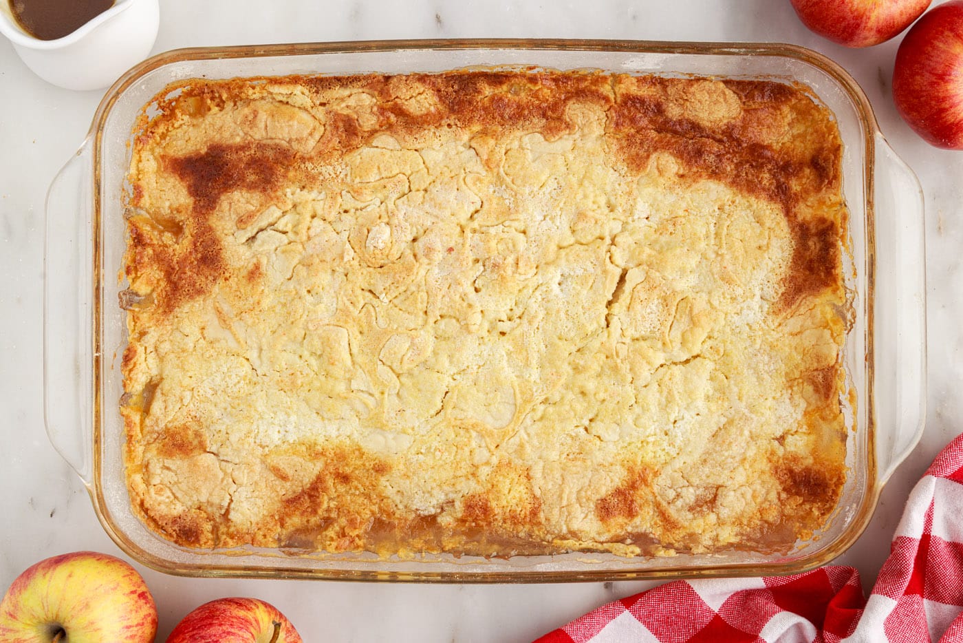easy apple dump cake in a baking dish