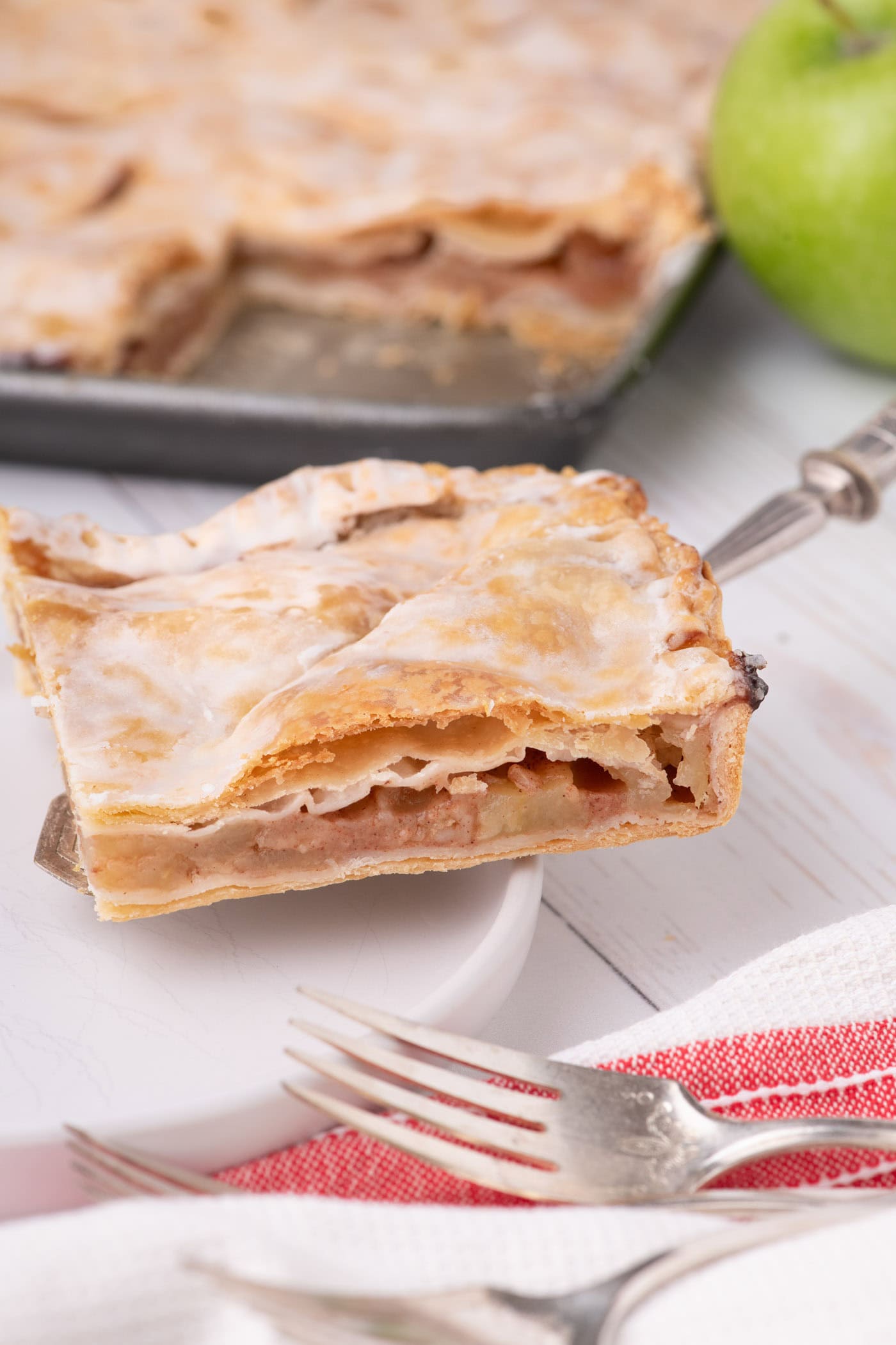 Slice of Apple Slab Pie on a plate