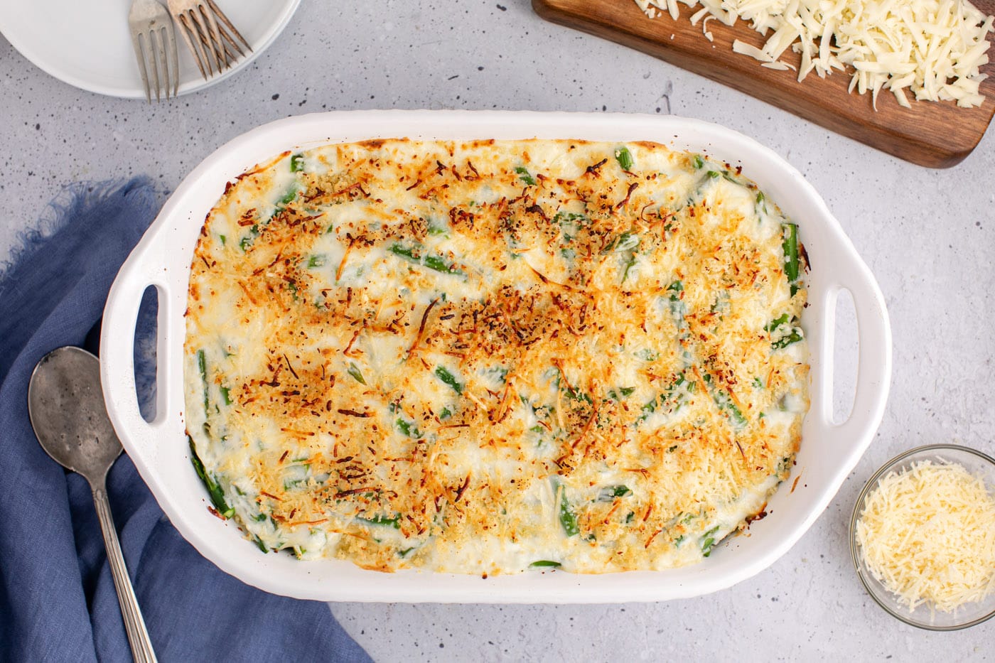 cooked overhead of asparagus casserole