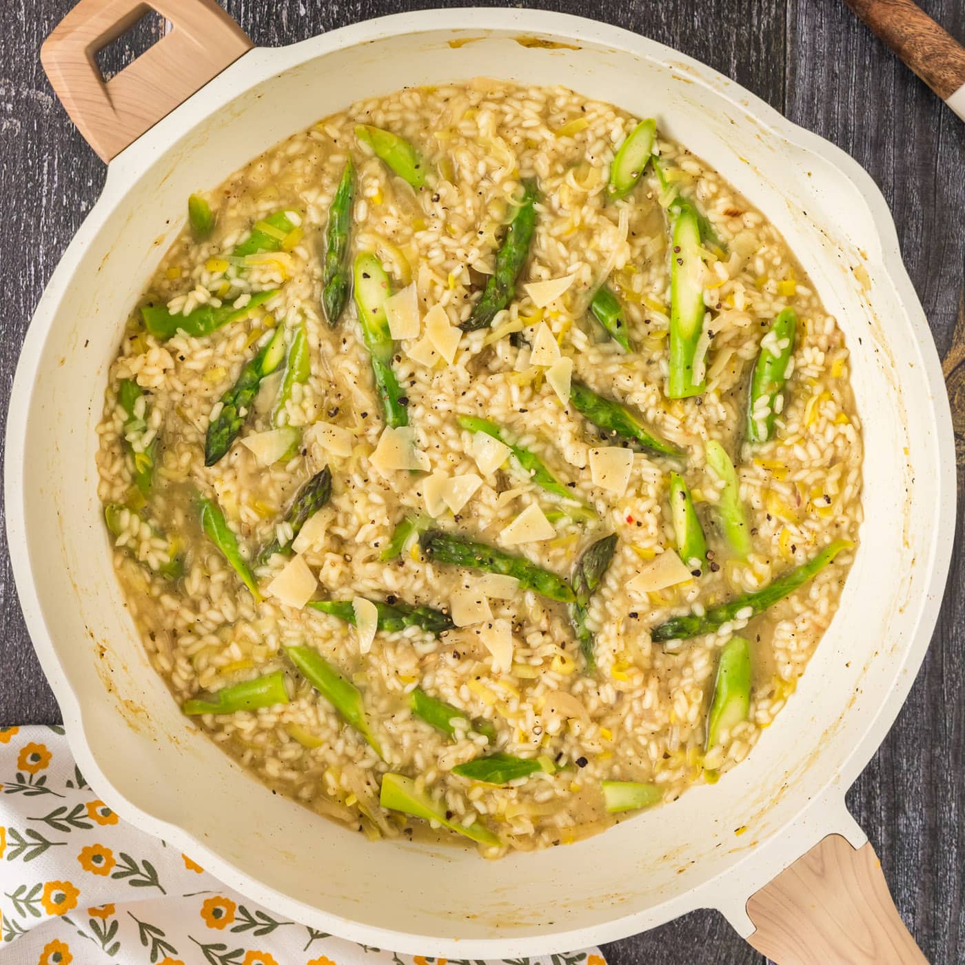 Asparagus Risotto in a skillet