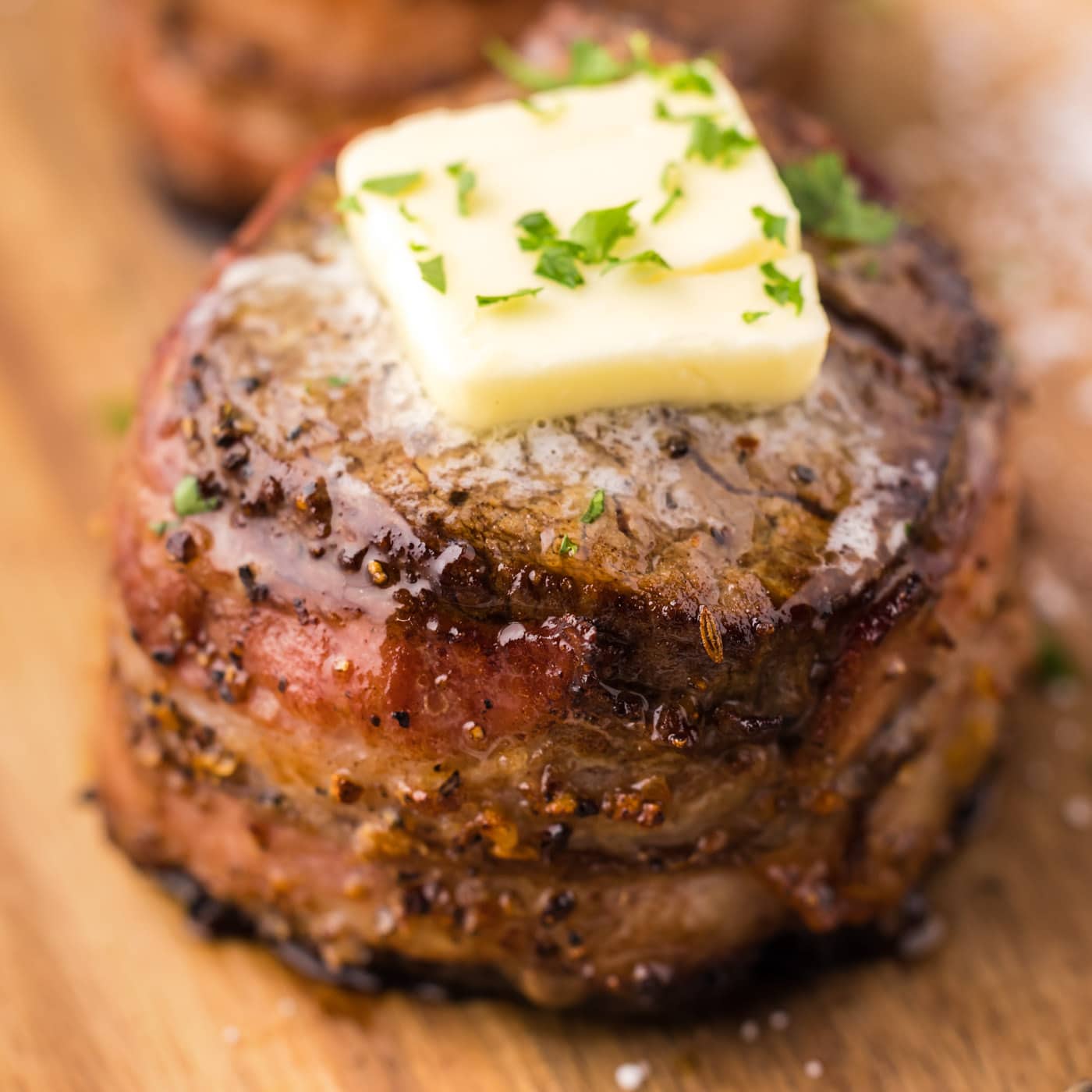 Close up of Bacon Wrapped Filet Mignon
