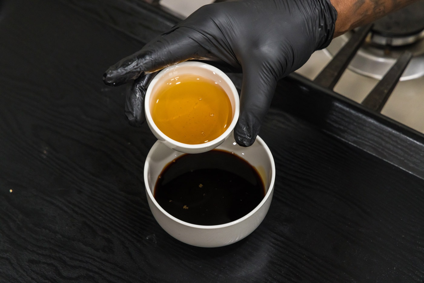 adding honey to maple soy sauce mixture