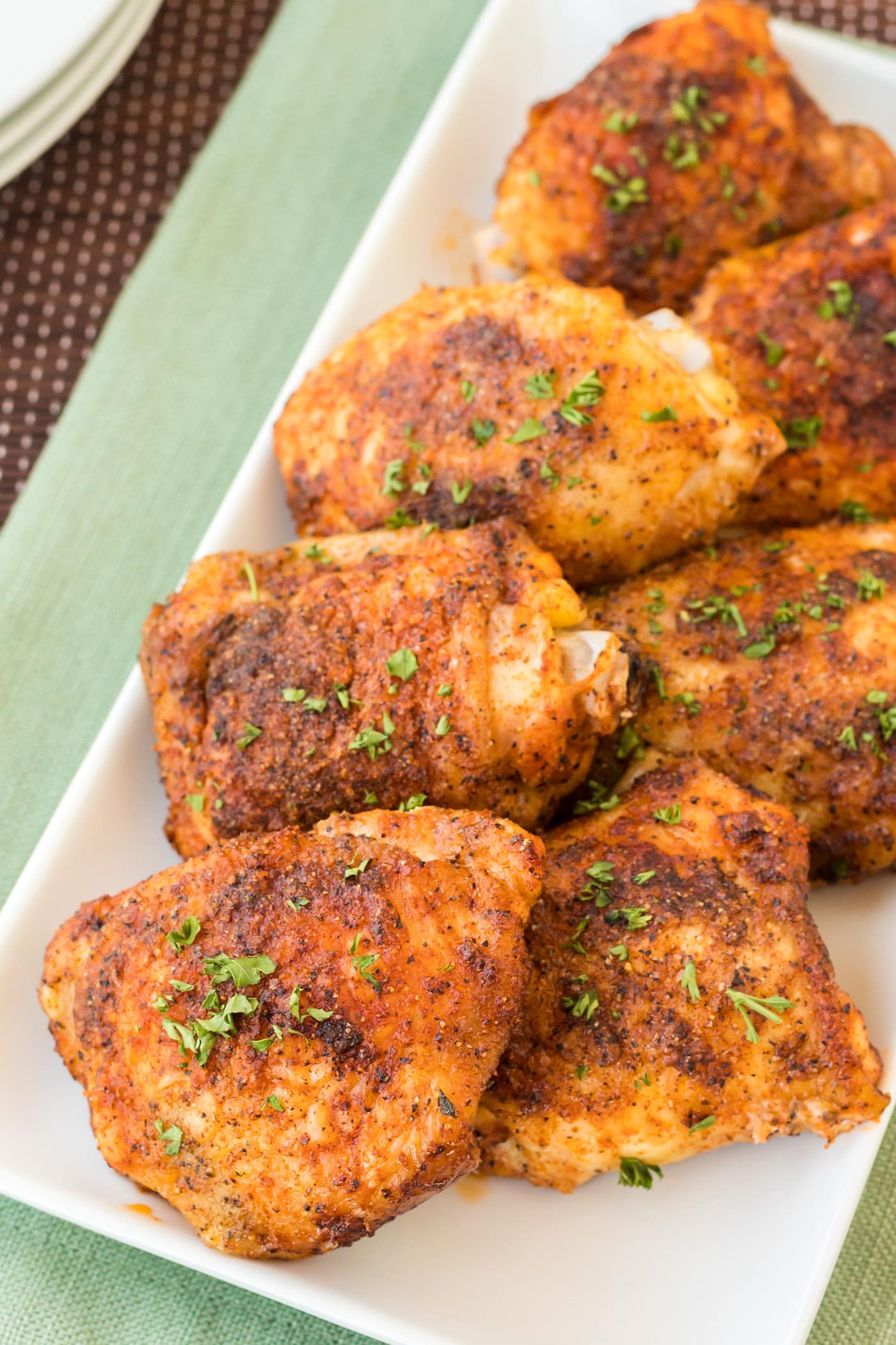 platter of Baked Chicken Thighs