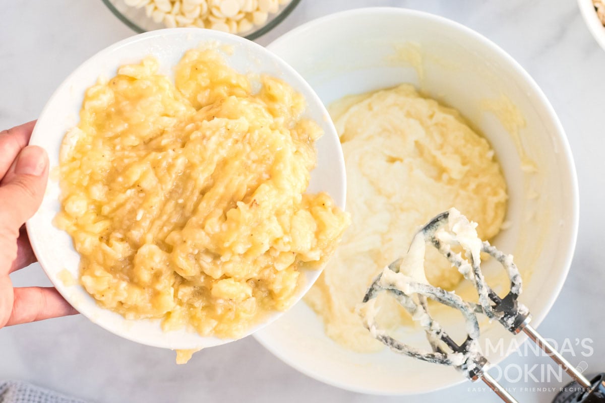 adding mashed banana
