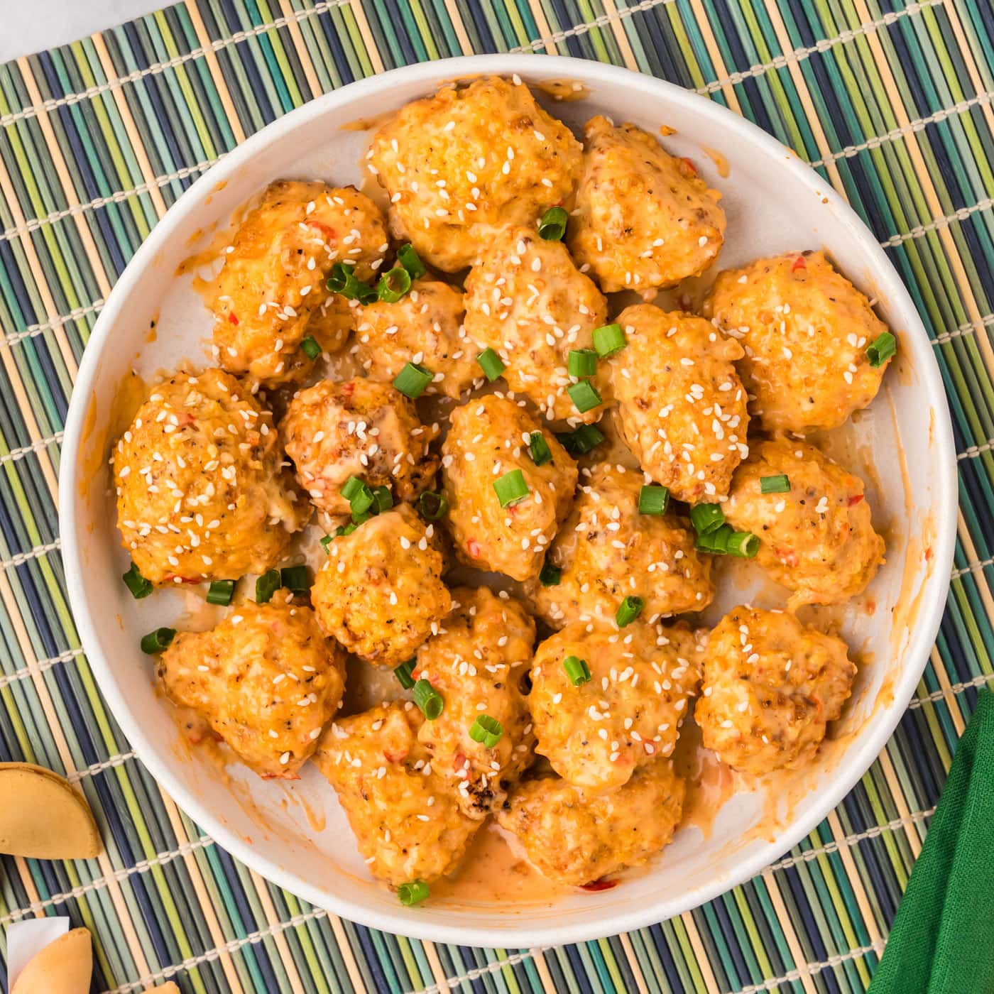 Overhead photo of a plate of Bang Bang Cauliflower
