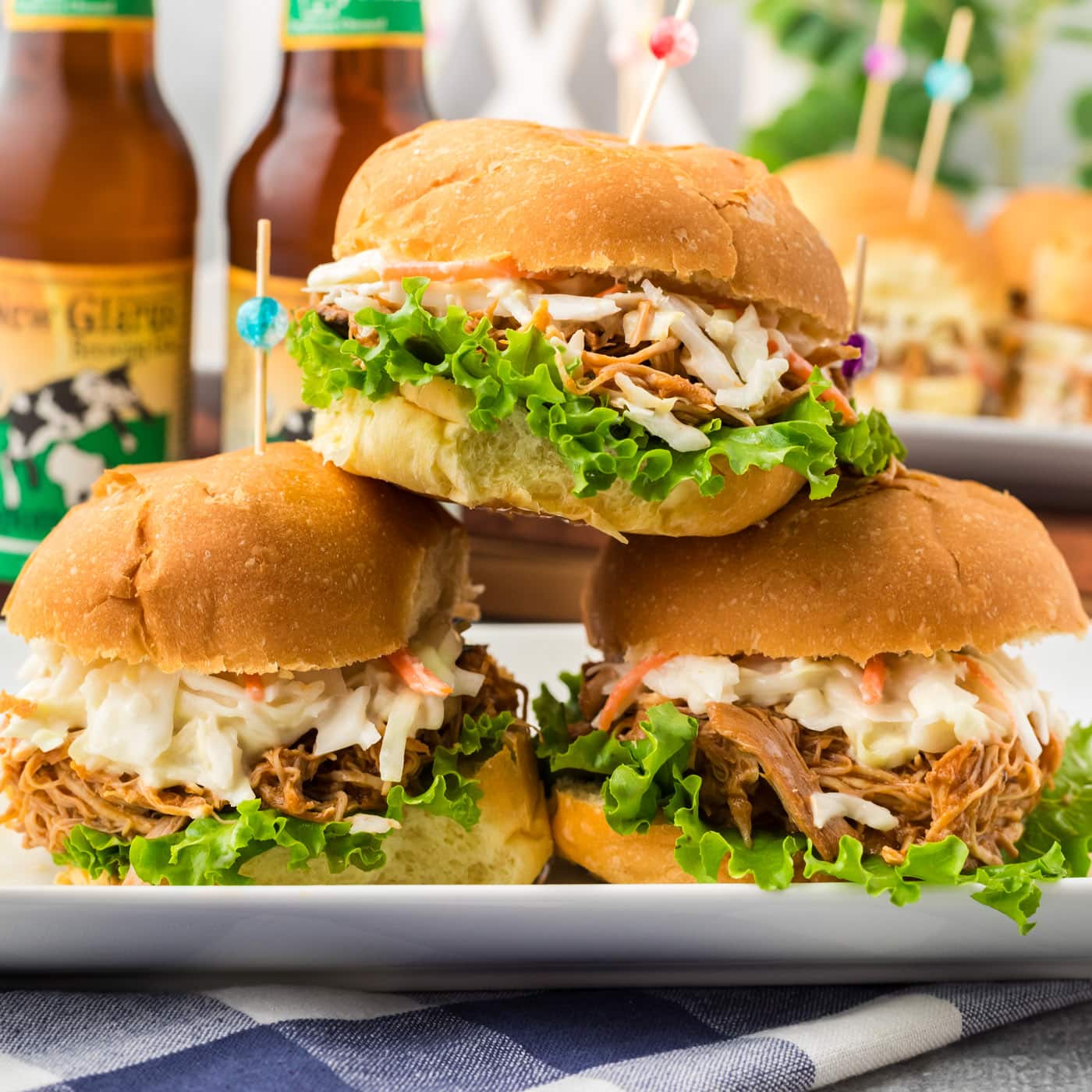 Close up photo of a stack of BBQ Chicken Sandwiches