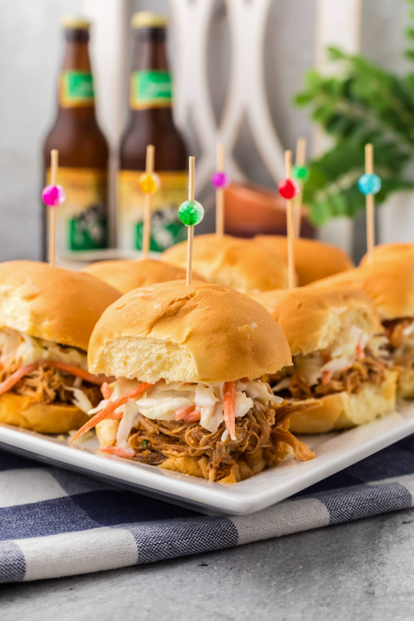 BBQ Chicken Sliders on a white platter
