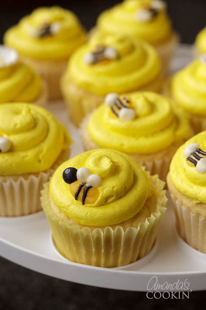 close up of bee cupcakes