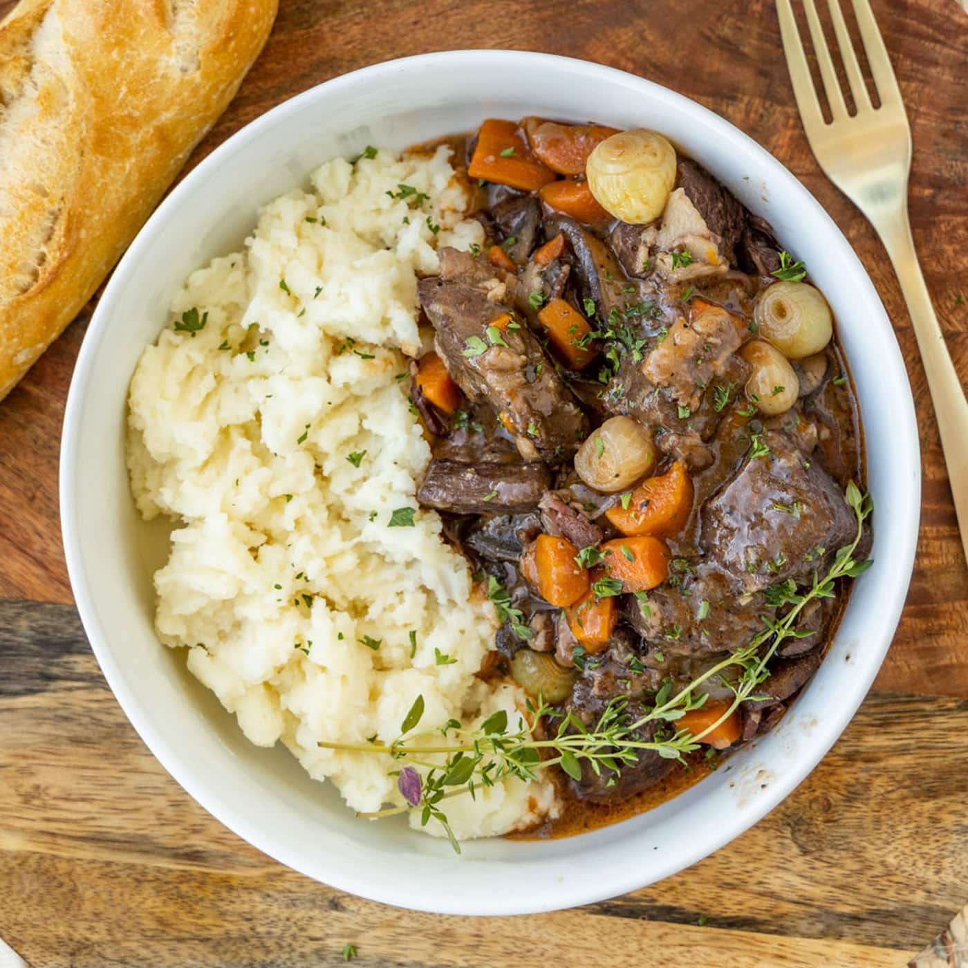 Beef Bourguignon in a bowl