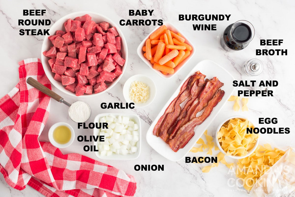 labeled ingredients for beef burgundy
