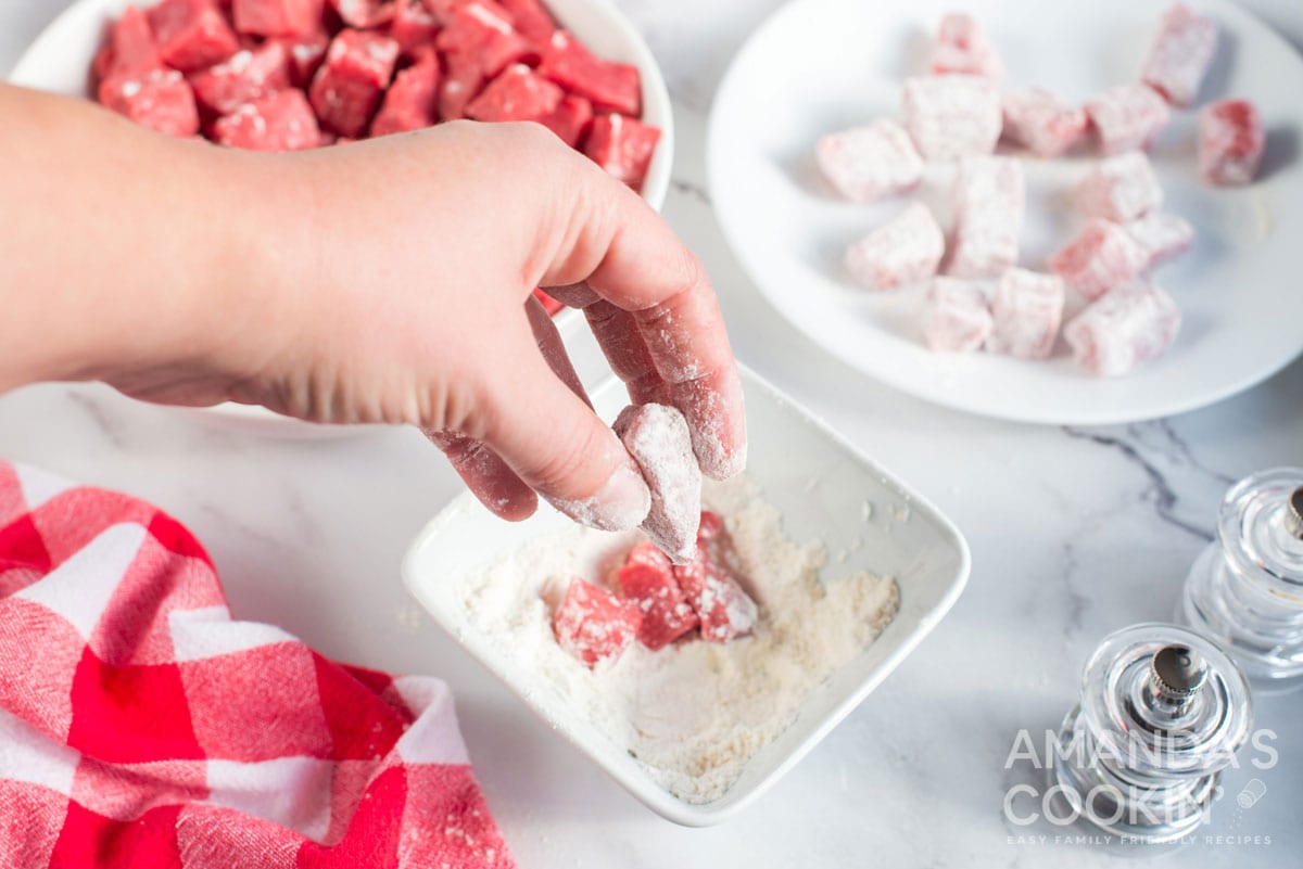 dredging beef in flour