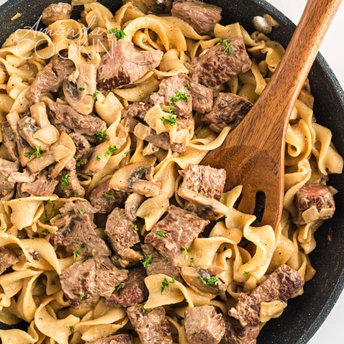 pan of beef stroganoff