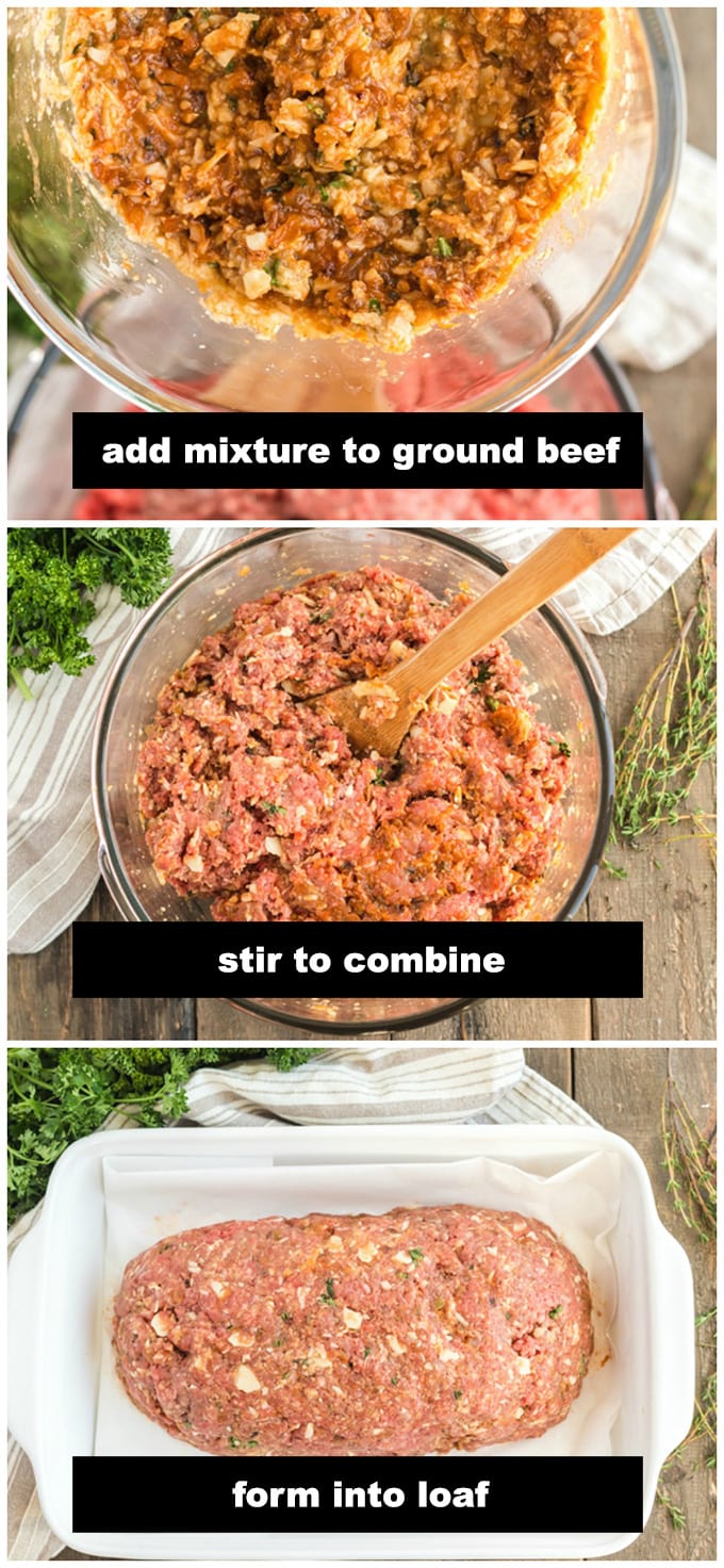 adding onion mixture to ground beef