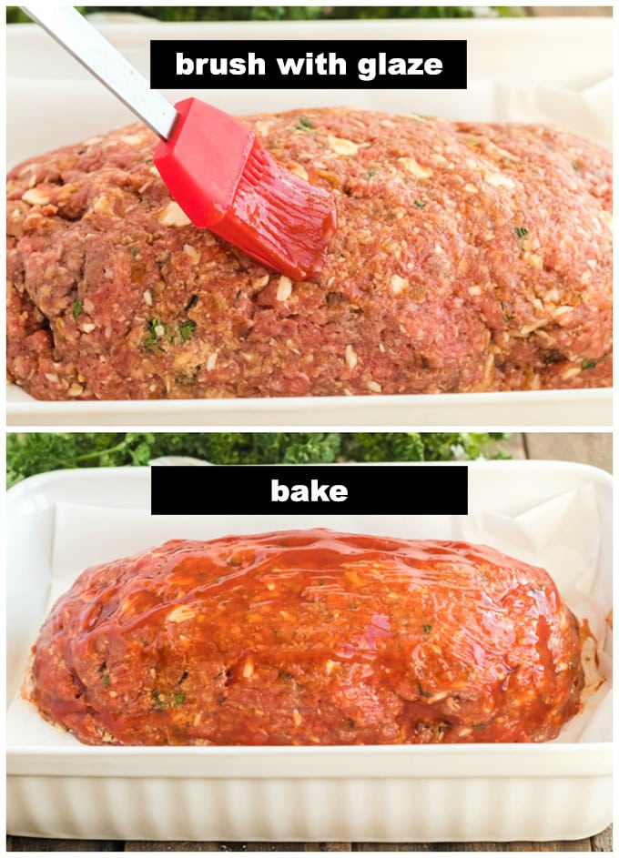 brushing meatloaf with glaze
