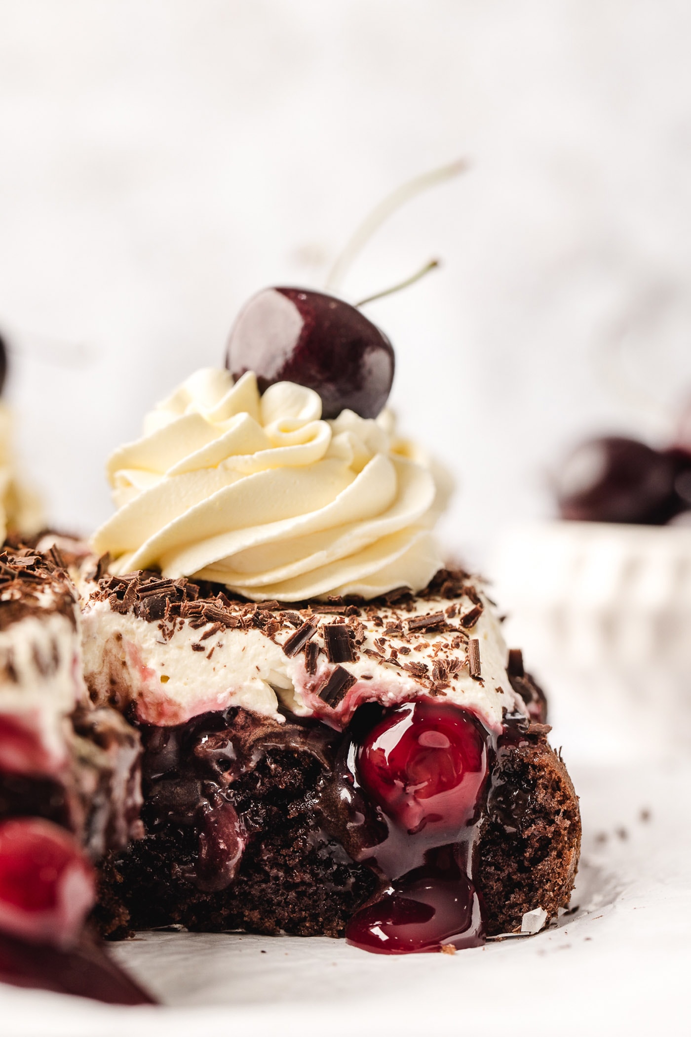 Piece of Black Forest Poke Cake