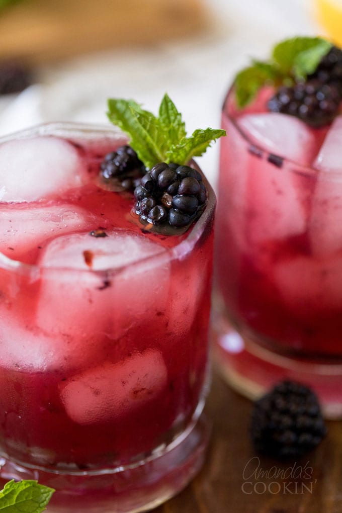 close up photo of blackberry bourbon lemonade