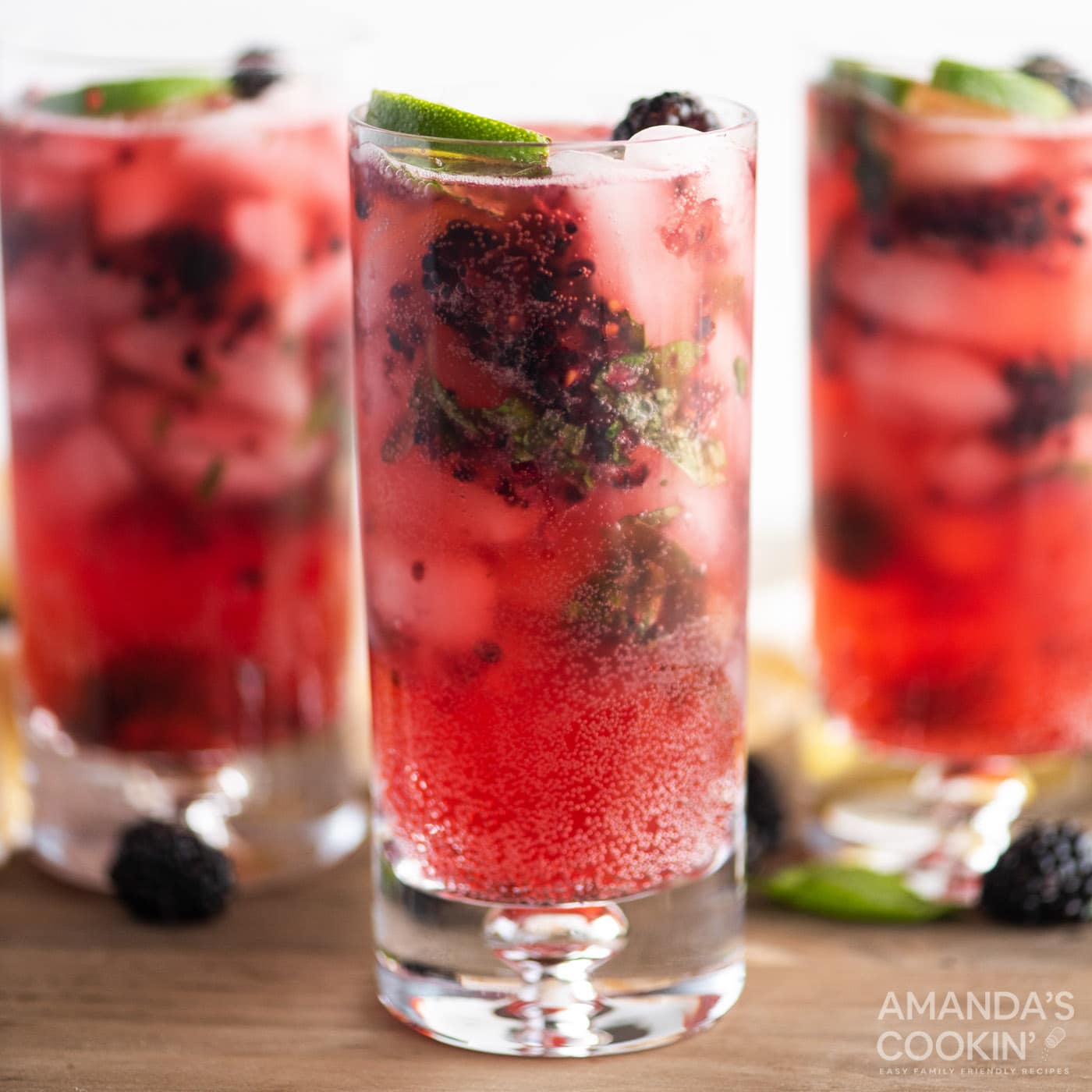 3 glasses of Blackberry Mojito