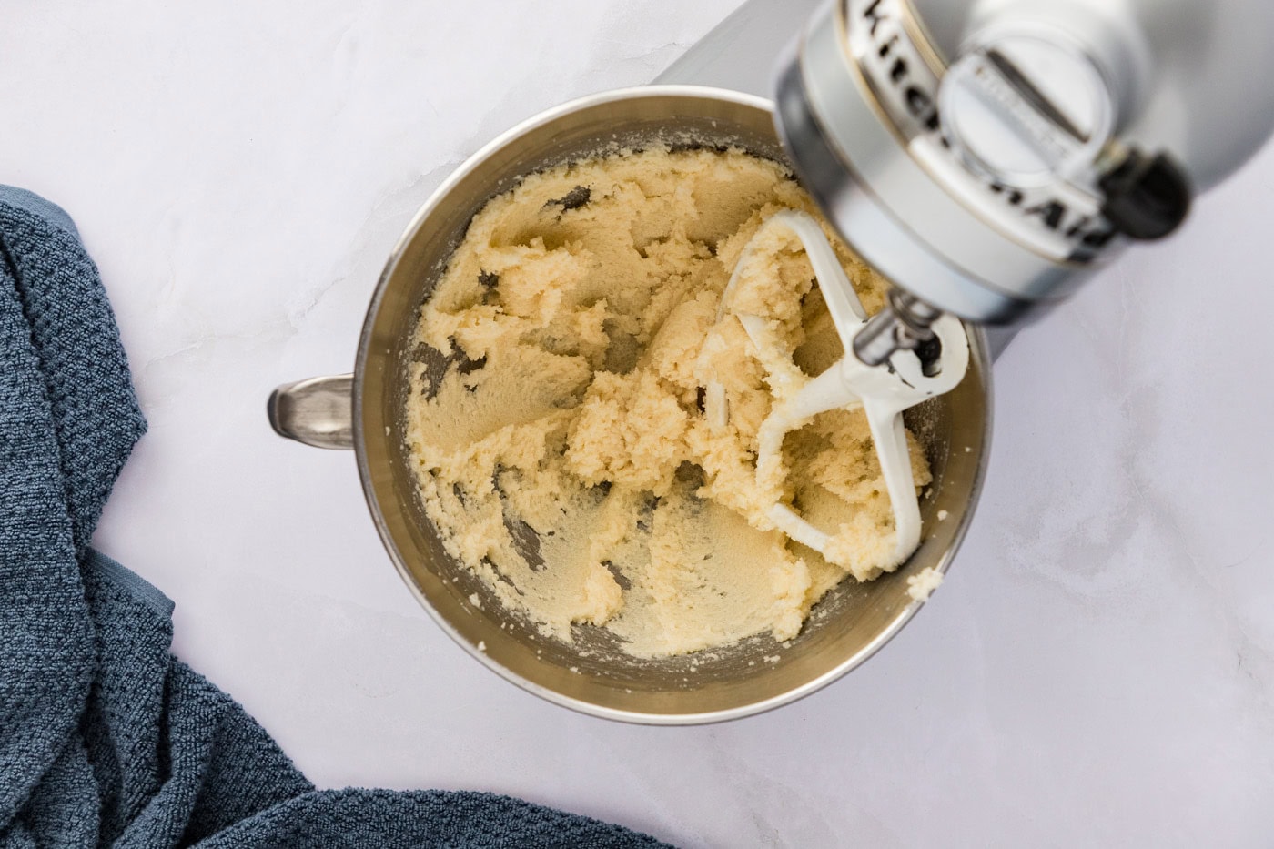butter and sugar mixture beaten with a stand mixer until fluffy