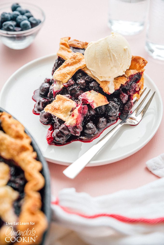 blueberry pie slice with ice cream