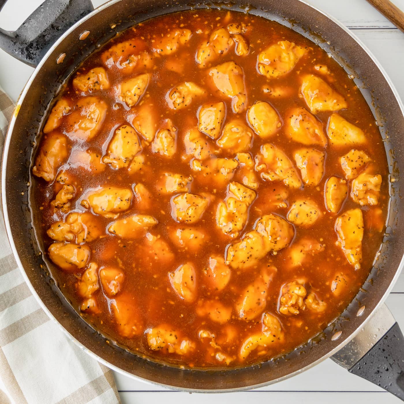 bourbon chicken in a skillet