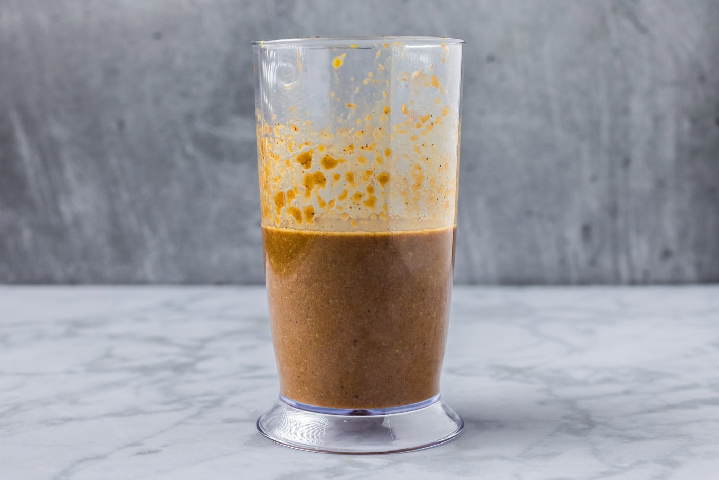 blended bourbon marinade in an immersion blender bottle