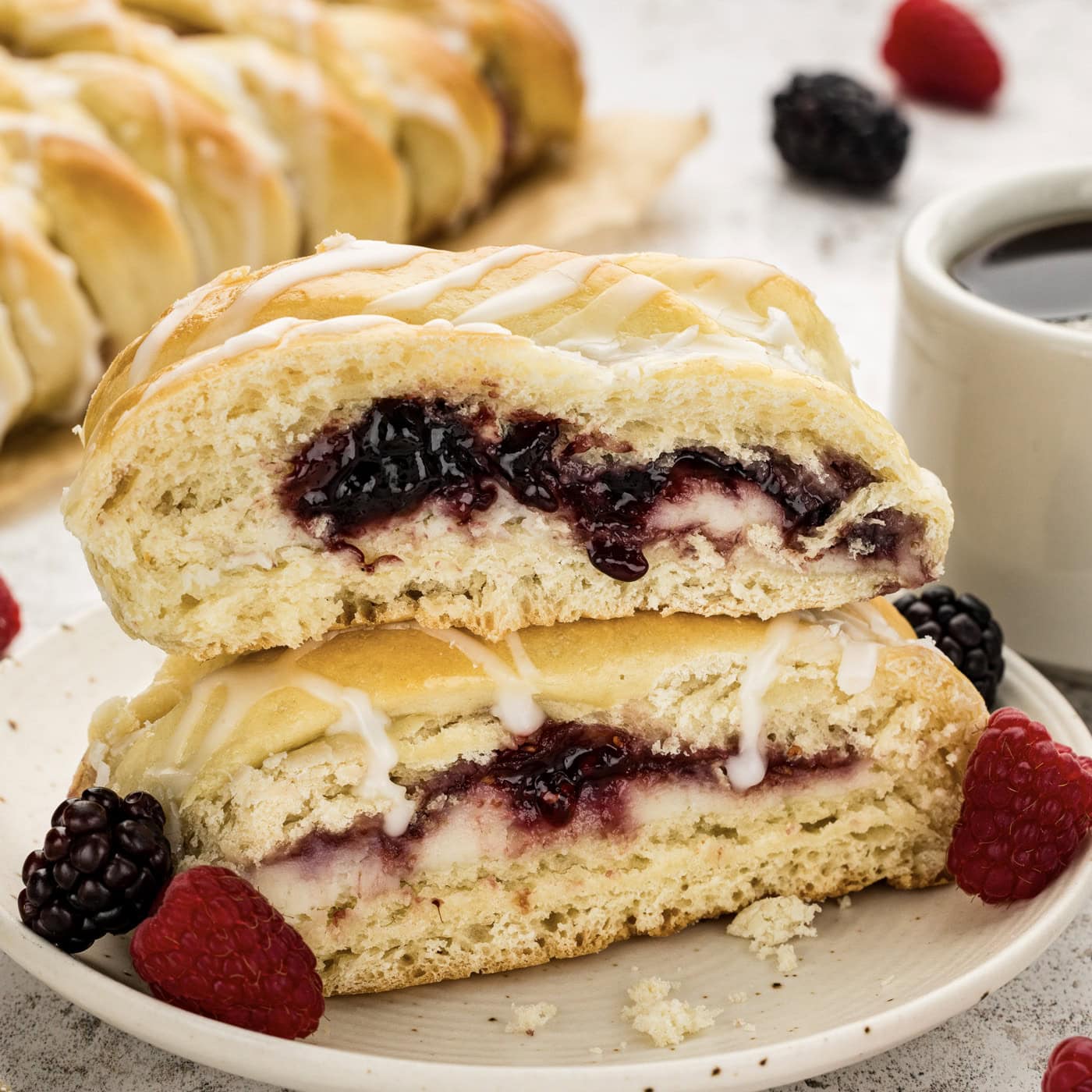 Stack of two slices of Braided Breakfast Danish