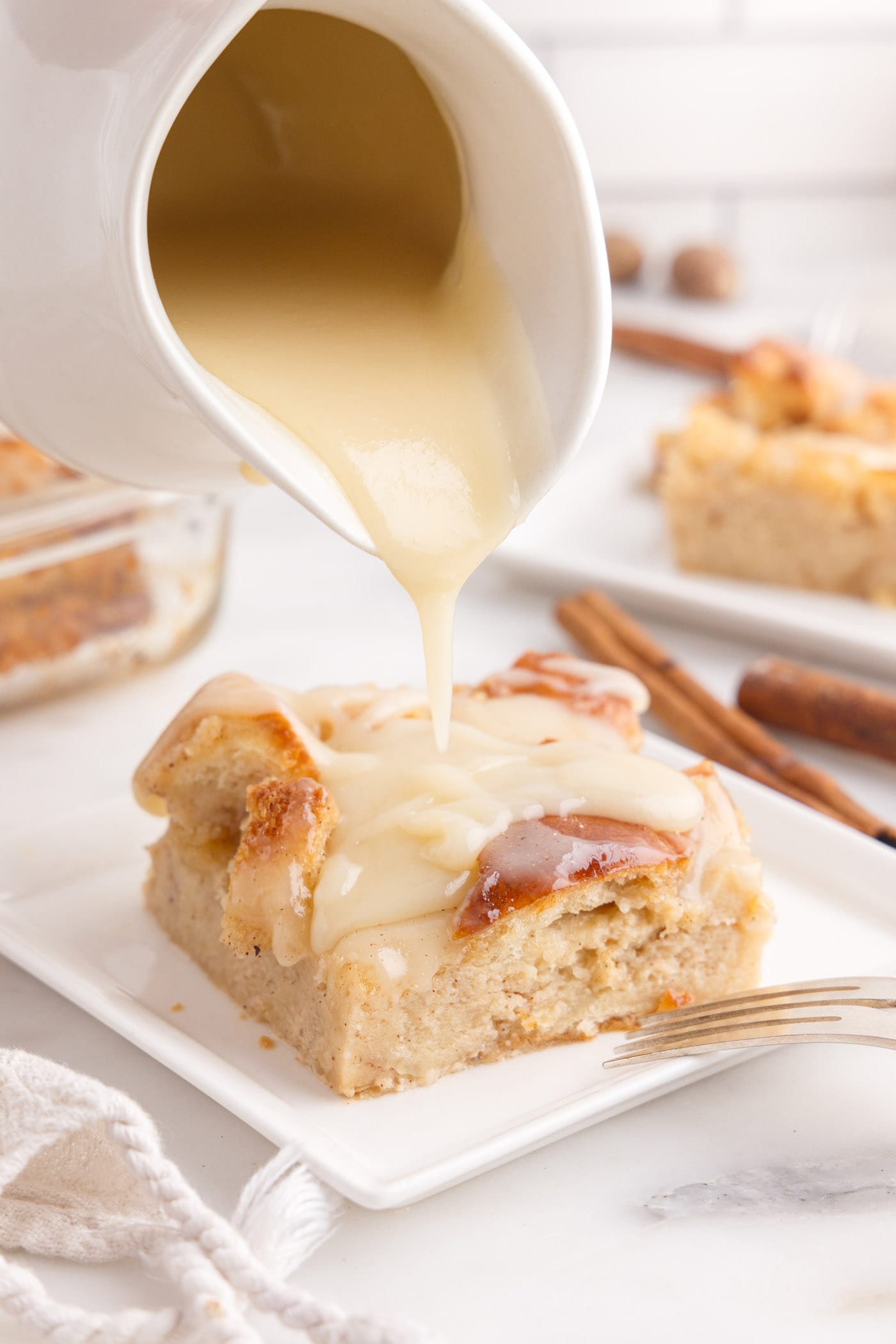 adding custard to Bread Pudding