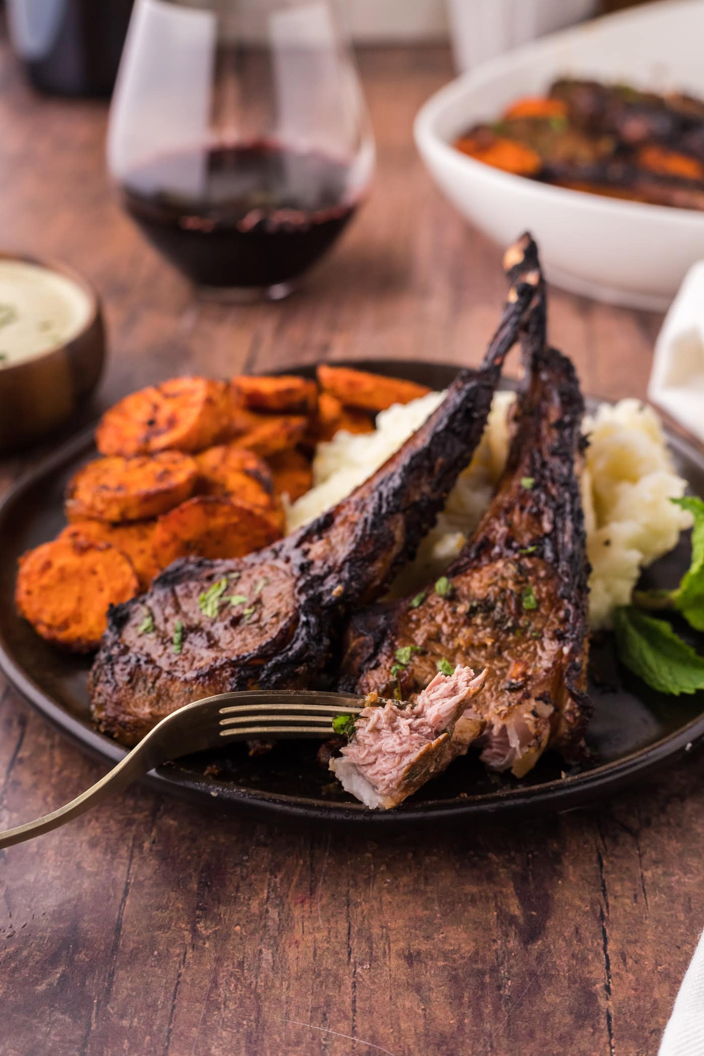 Piece of Broiled Lamb Chop on a fork