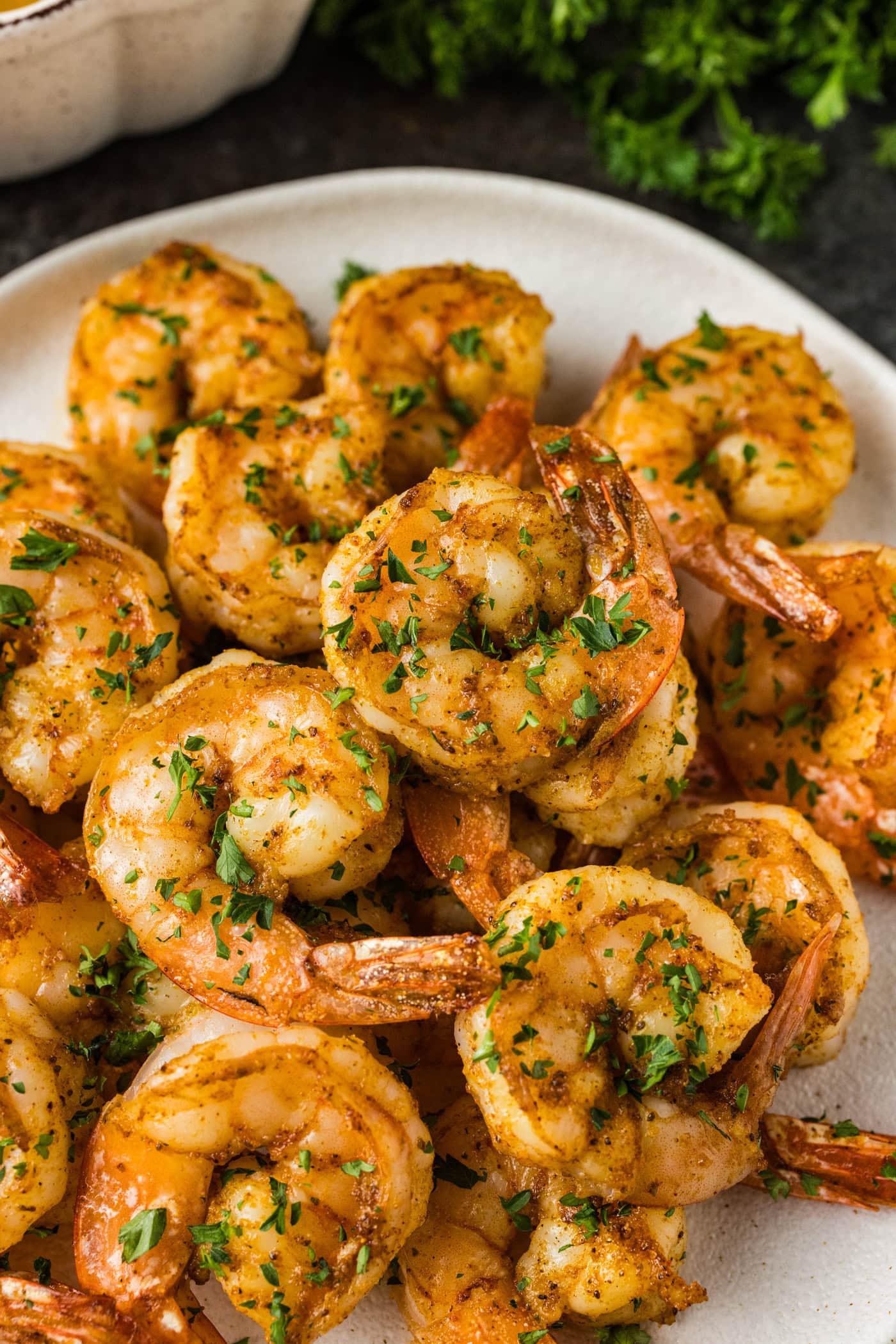 Close up photo of Broiled Shrimp on a plate